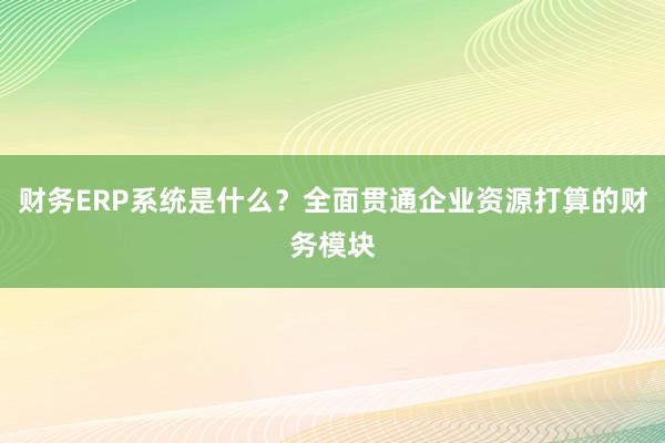 财务ERP系统是什么？全面贯通企业资源打算的财务模块